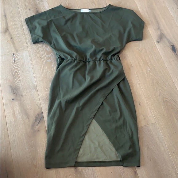 off the shoulder olive dress with slit - Picture 1 of 1